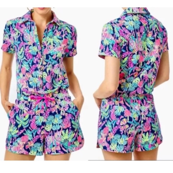 Lilly Pulitzer Jorgie floral Terry cloth romper jumpsuit oyster bay navy - Picture 11 of 11